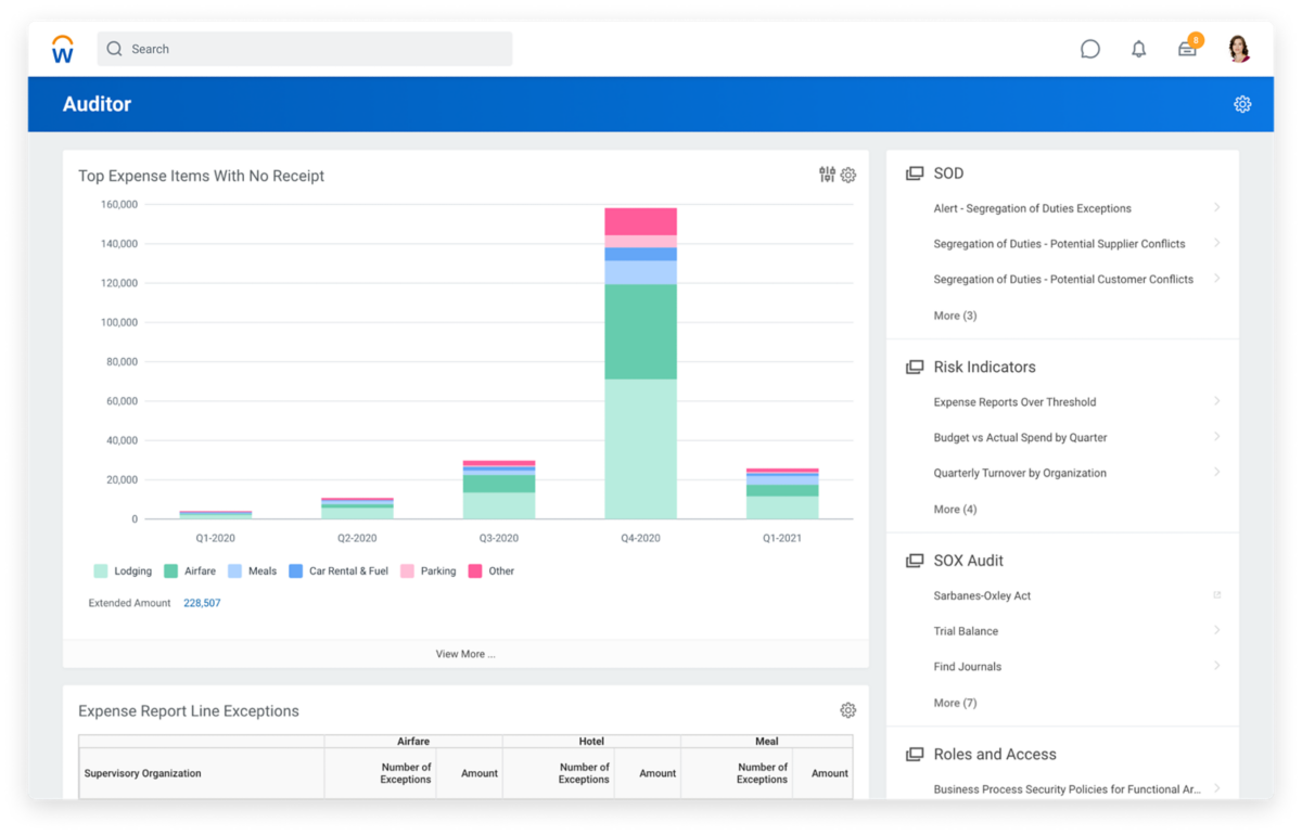 screenshot of Workday Financial Management